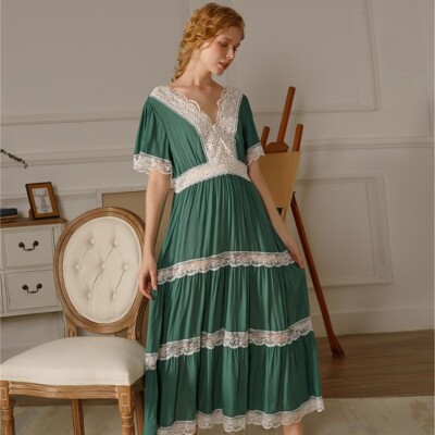 Lady Girl Hollow Splice Lace Nightgown Princess Pajamas V Neck Sleepwear  Dress | eBay