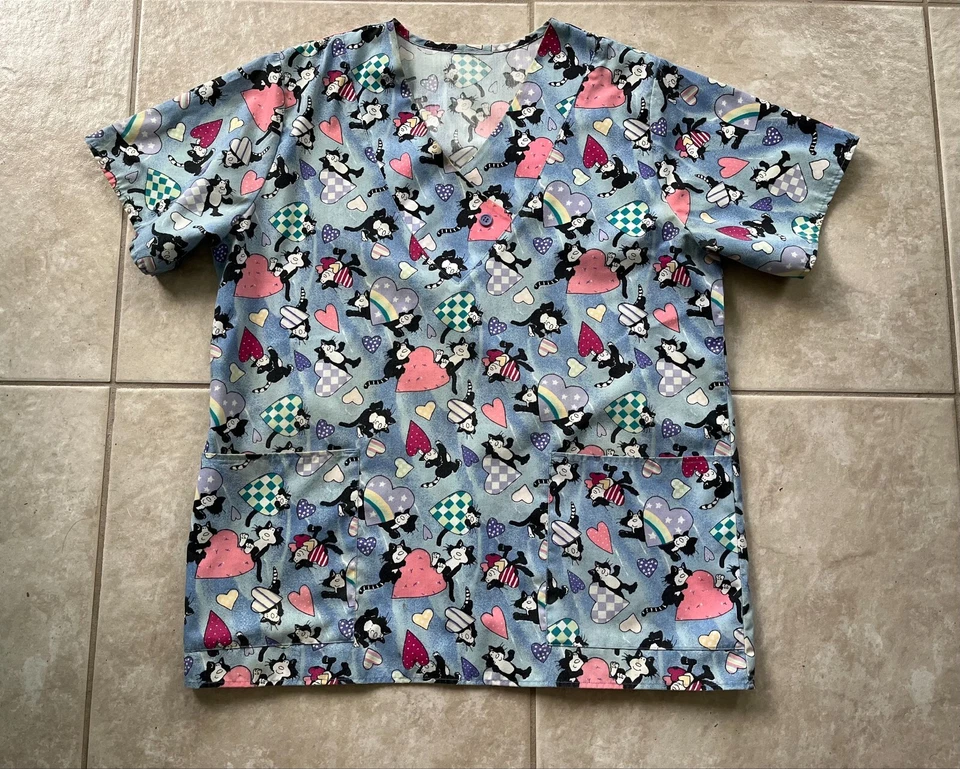 Lot 3 Nursing Uniform Scrub Tops Women S-Colorful Fish Pattern+Cat Hearts+White - Image 4 of 4