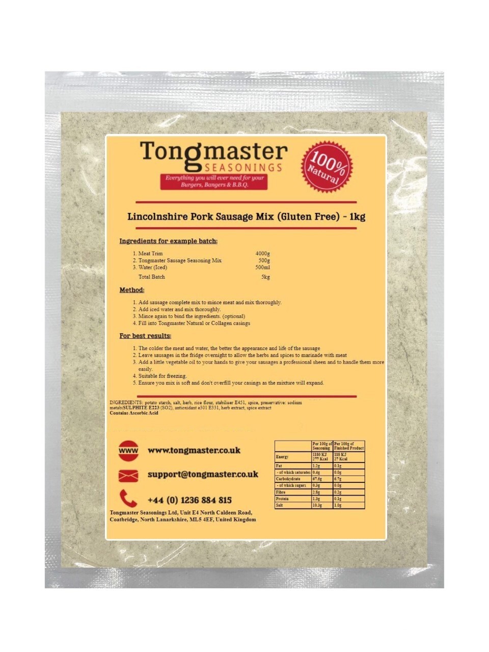 Lincolnshire Pork Sausage Mix (Gluten Free) - 1kg (10kg Batch)