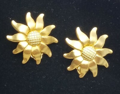 Vtg Earrings LES BERNARD Clip Unsigned Sunflower Sun Flower Jewelry