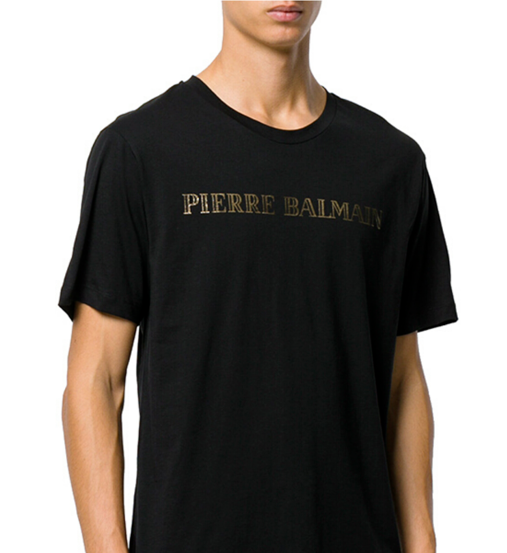 Pierre Balmain Men's Iconic Top Logo Shirt Gold Short Sleeve