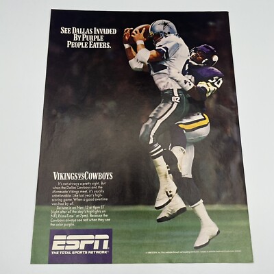 1988 ESPN Vikings vs Cowboys Vintage Print Ad NFL football Dallas Minnesota