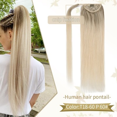 Clip In Brown Blonde Color Ponytail Human Hair Extensions Brazilian Hair Natural