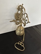 Vtg Brass Wall Mount Hanging Monastery Door Porch Bell w/ Ornate Pull Chain