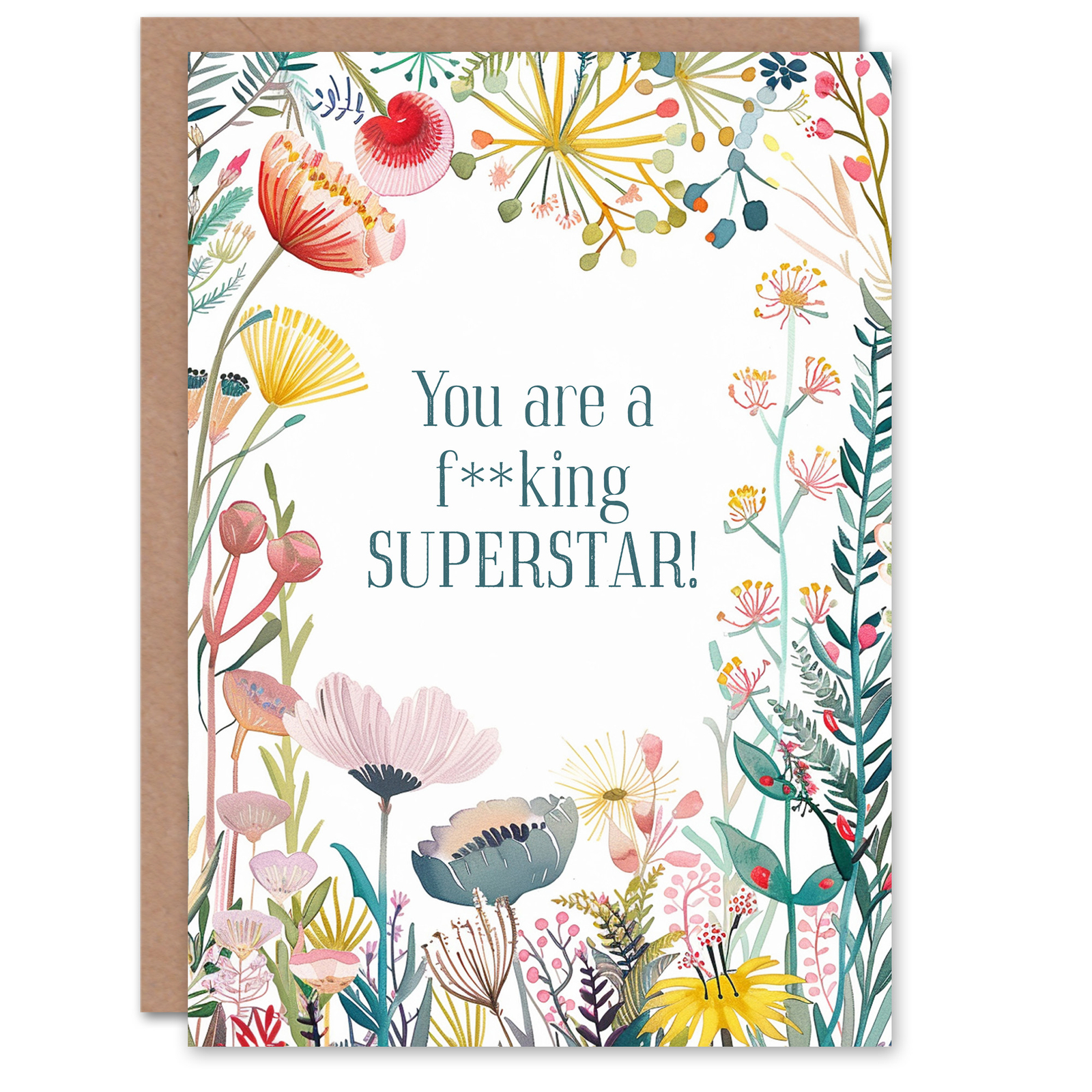 Greeting Card F**king Superstar Funny Joke Floral Flowers Birthday