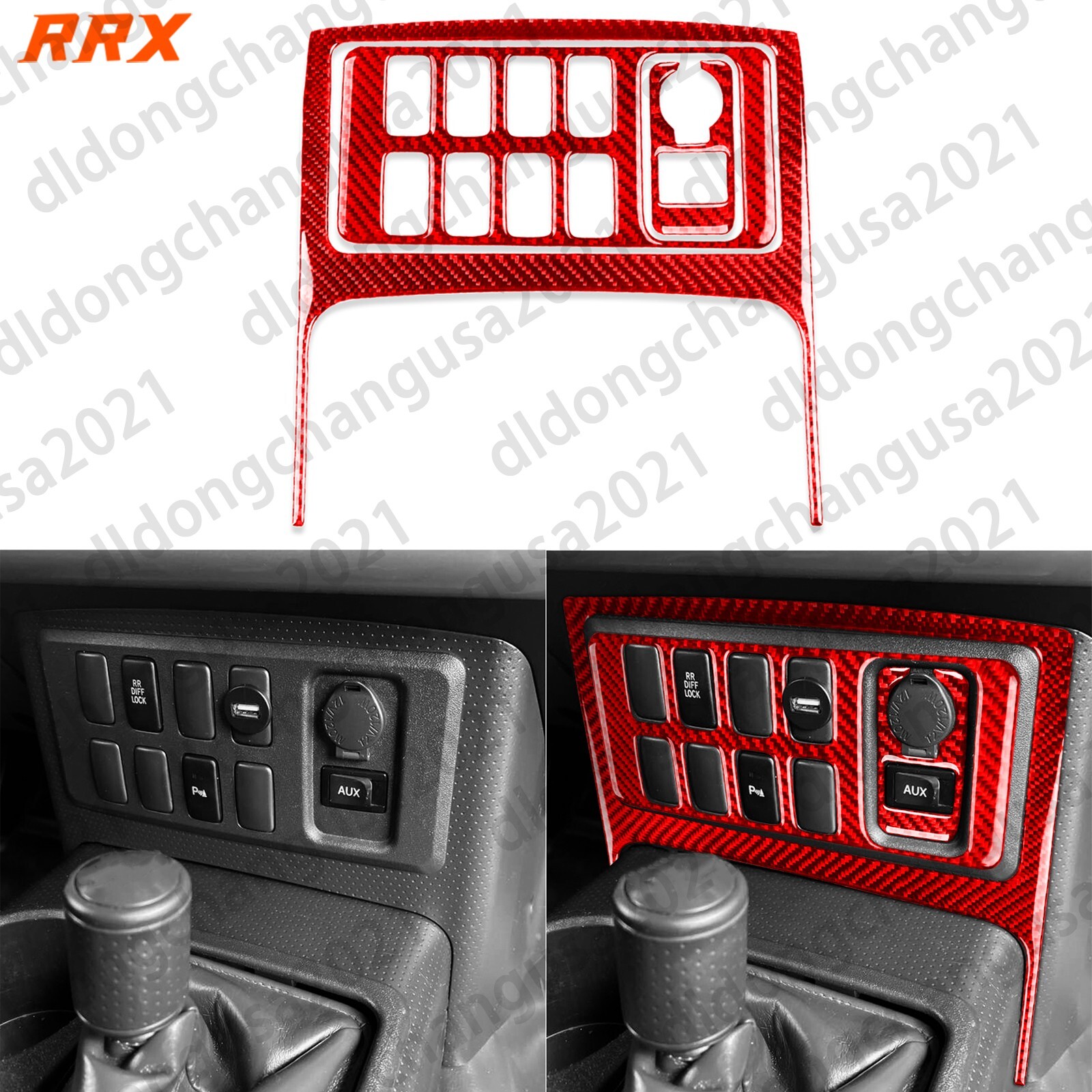 3Pcs Red Carbon Fiber Console Button Panel Cover For Toyota FJ Cruiser 2007-2021