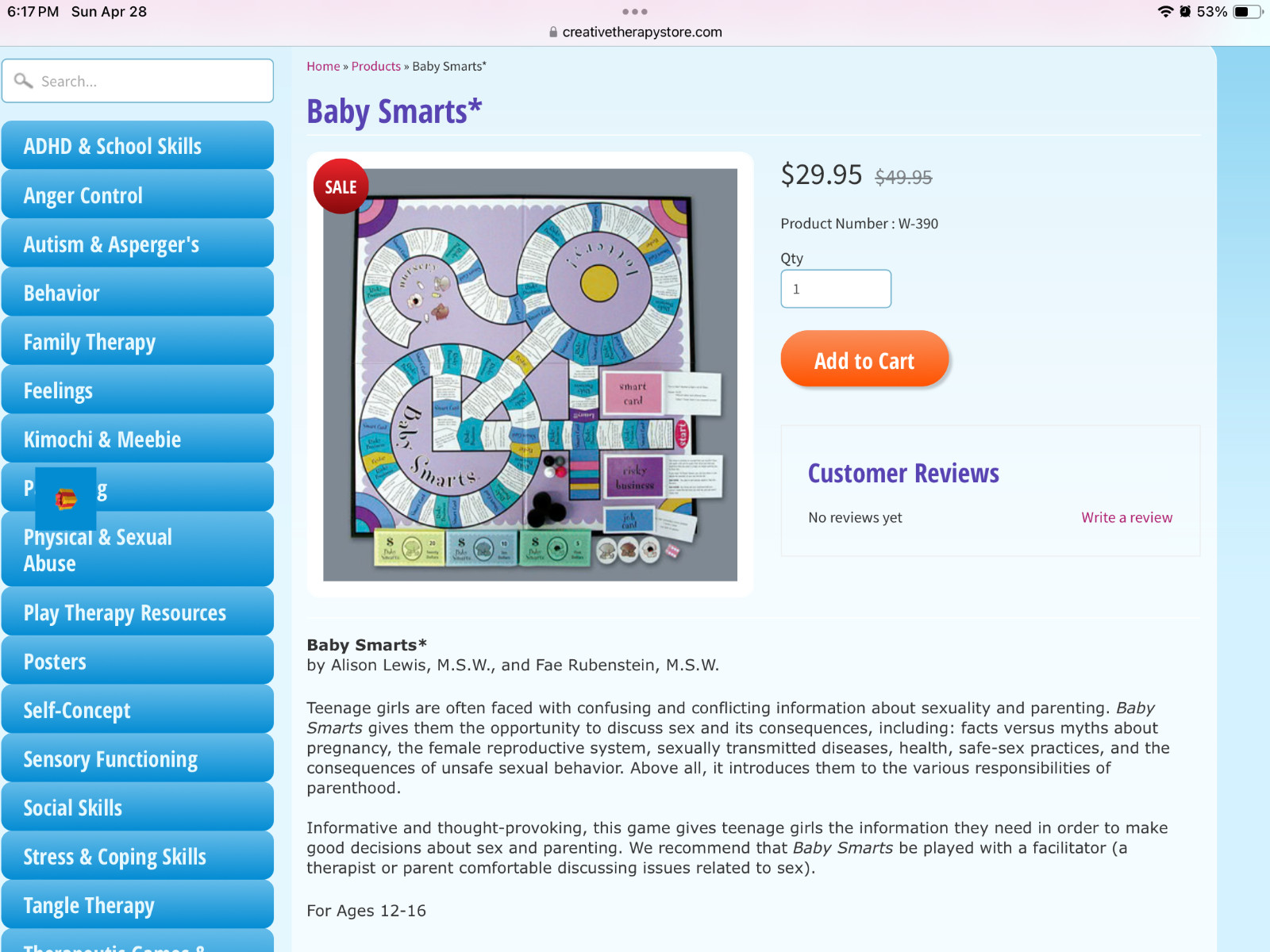 Baby Smarts Board Game - Creative Therapy Store&mdash; BRAND NEW SEALED BOX-W-390