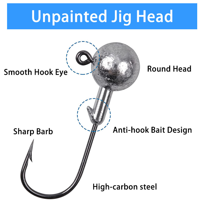 50Pcs 1g28g Jig Heads Fishing Lure Hook Soft Plastics for Gulp Bass