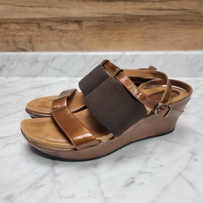 Women's 6.5 7 37 Dansko Addison Wedge Sandals Copper Brown Patent Leather Clogs