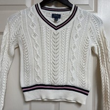 Polo Ralph Lauren Girls Kids Size 10 Ivory Navy Pink Stripes Knit Sweater Preppy
