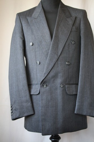 Vtg grey check double breasted 2 pce suit turn up small 36 W 30 L 28 revival - Picture 11 of 16