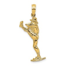14K Yellow Gold 2-D Baseball Pitcher On Mound Charm Pendant 1.69g