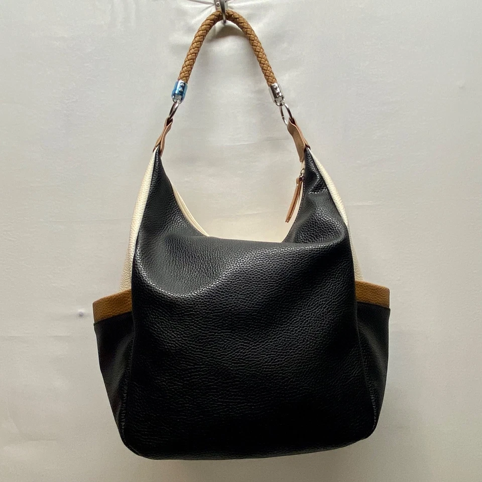 Bolsa de ombro Nautica Port O Call Slouchy Hobo preta bronzeada marfim nova sem etiquetas (Leia) - Imagem 2 de 4