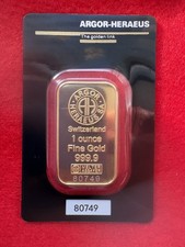 1 oz Argor Heraeus Kinebar Gold Bar .9999 Fine Gold (24k) (New w / Assay) 4000.00 per troy oz