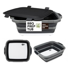Collapsible BBQ Prep Tub with Cutting Board  Locking Lid, Portable Wash Basi...