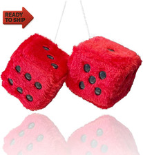Fuzzy Plush Dice for Car Mirror, Pair of Retro 3  Red Dice with Black Dots For