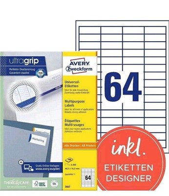 AVERY Zweckform Art. 3667 Adressaufkleber, 6.400 Adressetiketten 48,5x16,9mm