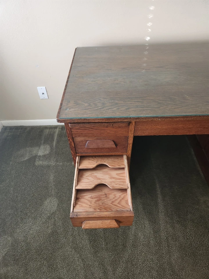 Solid Wood Desk With Writing Drawers And Custom-made Glass Top - Image 3 of 3