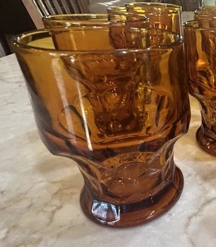 Vintage MCM Anchor Hocking Georgian Honeycomb Amber 8 Oz Glasses 4.25”H $6 Each
