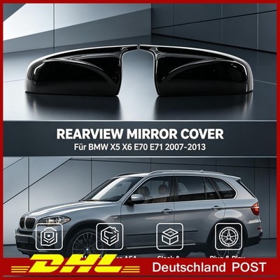2x L+R Spiegelkappen Gehäuse M Stil Glanz Schwarz Für BMW X5 X6 E70 E71 07-13