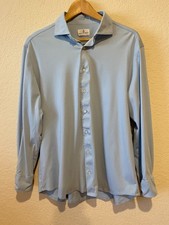 Emanuel Berg Modern Fit Button Up Shirt 4Flex Blue Size L 16.5" 42 cm Stretch