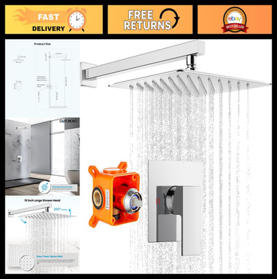 Rainfall Shower Faucet Set - 10'' Rain Shower Head, Wall-Mounted Mixer Kit, Chrom