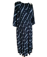  M&S Per Una Dress Size 16 Navy Blue India Bohemian Block Print Side Slit 
