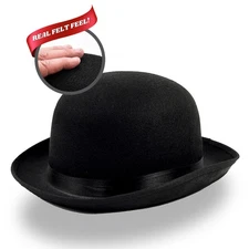 Black Felt Bowler Derby Hat Victorian Brim Cap Prop Steampunk Costume Accessory