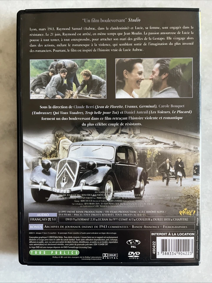 Lucie Aubrac (DVD 1997) Pathe, Claude Berri, French, Carole Bouquet, R2 PAL, OOP - Image 2 of 3