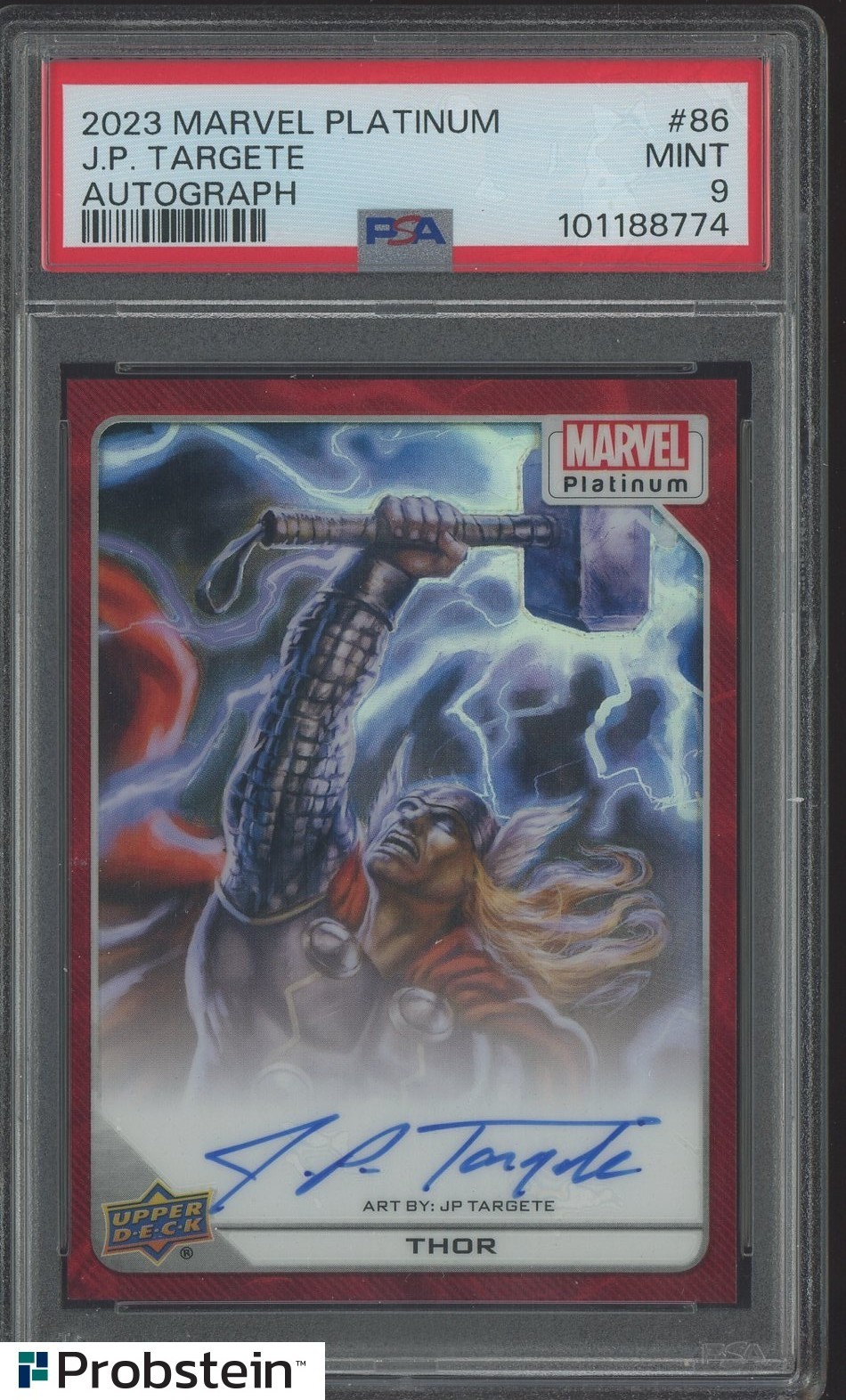 2023 Upper Deck Marvel Platinum Red Rainbow Artist Auto Thor JP Targete 86 PSA 9