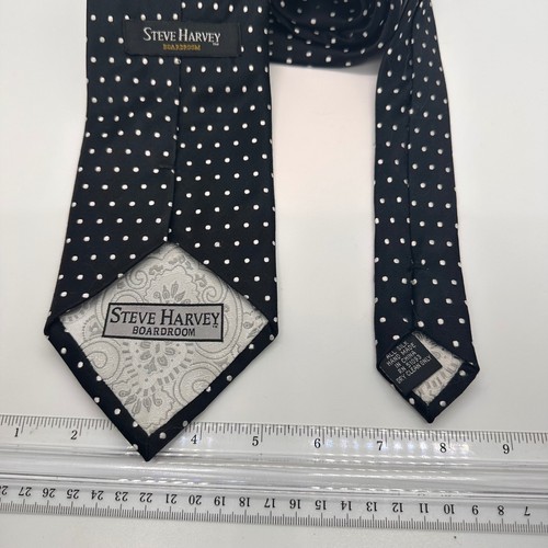 Steve Harvey Boardroom Silk Tie - Black with White Polka Dots Sophisticated - Picture 2 of 12