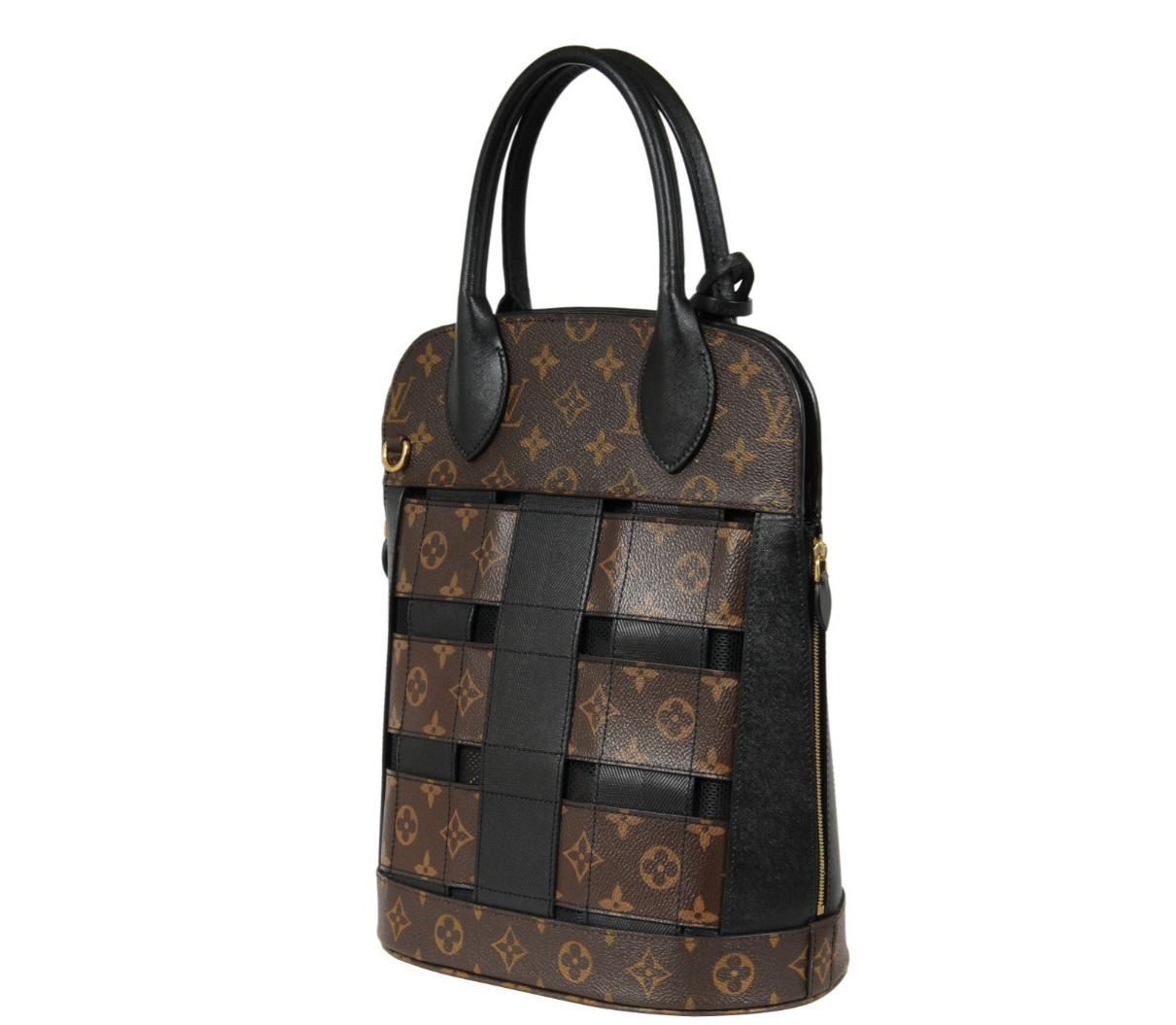 Louis Vuitton LV Monogram Tressage MM Tote Bag Brown Black Mesh Coated Canvas
