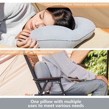 Air Pillow Inflatable Cushion Portable Head Rest Compact Travel Camping w/ Pouch