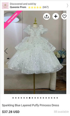 Queenie Prom Sparkling White Layered Puffy Princess Ball Gown Sequin Tulle 14-16