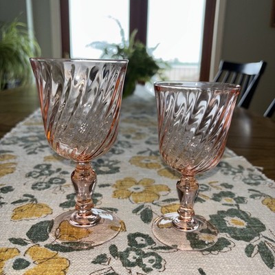 VTG Luminarc France Arcoroc Rosaline Pink Swirl Stemmed Wine Water Glasses