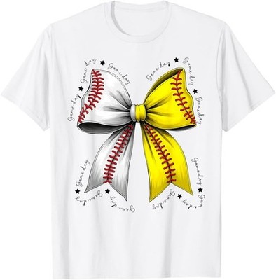 Baseball Softball Bow, Coquette Baseball mom Mama Mother Day T-Shirt