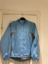 Reebok Full Zip, Hooded Windbreaker, Light Blue, Black, Vintage Ladies Size 12