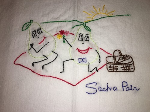 Küche 100 % Baumwolle Mehl Sack Handtuch Sacha Paar Obst Mr & Mrs bestickt 28" - Bild 1 von 3