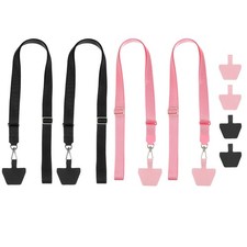 4Pcs Smart Phone Lanyard with 8 Patches, Black/Pink 55-30cm 
