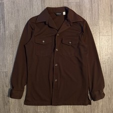 Vintage 70s JCPenney Polyester Button Down Shirt Men  s Size 40 Brown Long Sleeve