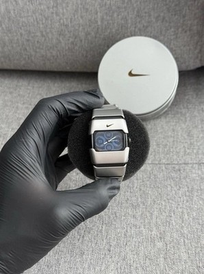 Vintage Nike D-Line Metal Steel Watch Hype Y2K Avantgarde Retro Black Silver