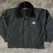 Mens Vintage Hook Ups Skateboard Navy Blue Windbreaker Bomber Zip Up Jacket Sz L