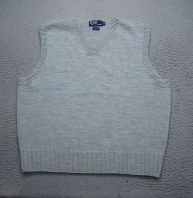Vintage Polo Ralph Lauren Vest Mens XL Gray Wool Fisherman Casual Hand Knit