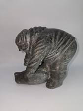 Scultura tricheco pietra ollare intagliata arte eschimese vintage tenuta ritrovamento Alaskan 10 libbre