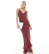 ASOS Design Burgundy Polka Dot Maxi Dress With Frills Tall Size 4