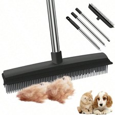Rubber Silicone Broom Pet Hair Remover, with Telescoping Handle 51 inch