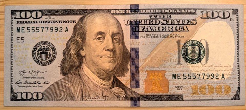 US $100 Dollar Bill 2013 Fancy Serial # 555 77 99 2. Coolness Index - 97.4% - Image 2 of 4
