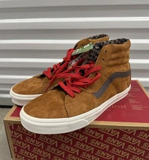 VANS Sk8 Hi Pig Suede Plaid Glazed Ginger Brown Mens New VN000CMXN1Z
