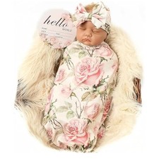 Newborn Receiving Blanket Headband Set Baby Flower Swaddle Vintage Flower