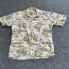 Pierre Cardin Shirt Mens Size M Beige Tropical Floral Fish Cotton Short Sleeve